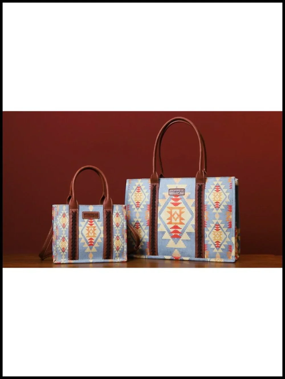 Western Aztec Print Tote Bag with Detachable Crossbody Strap Cotton Canvas